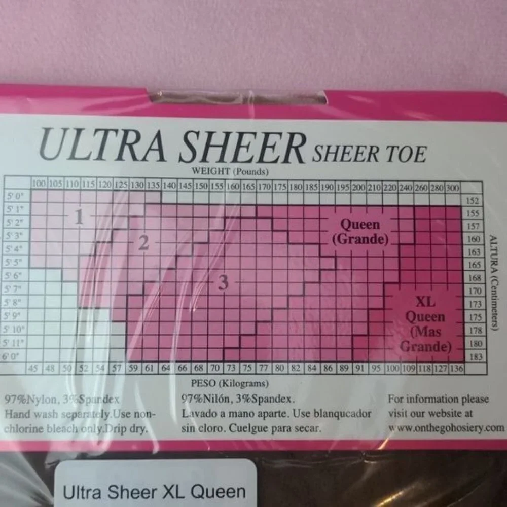 On the Go! Hosiery Sheer Toe Ultra Sheer XL Queen Coffee Color Pantyhose